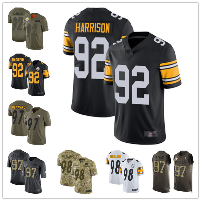 

Custom Mens women youth pittsburghSteelers92 James Harrison 97 Cameron Heyward 98 Vince Williams Black white 100th Season Vapor Limited Football Jerseys