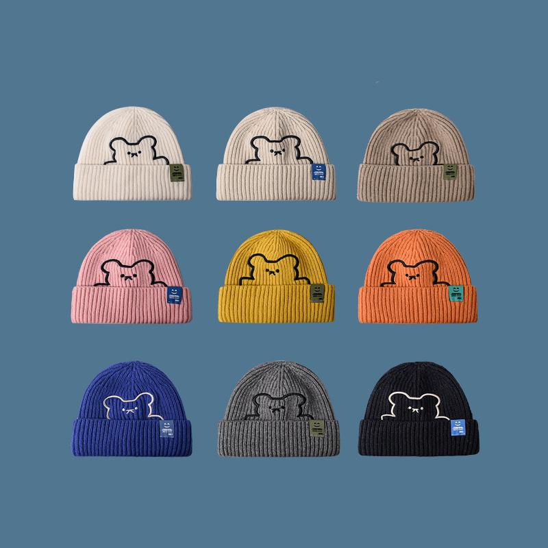 

Berets Lovely Autumn Winter Knitted Hat For Women Men Casual Thick Warm Ladies Female Bear Solid Color Lover Gift