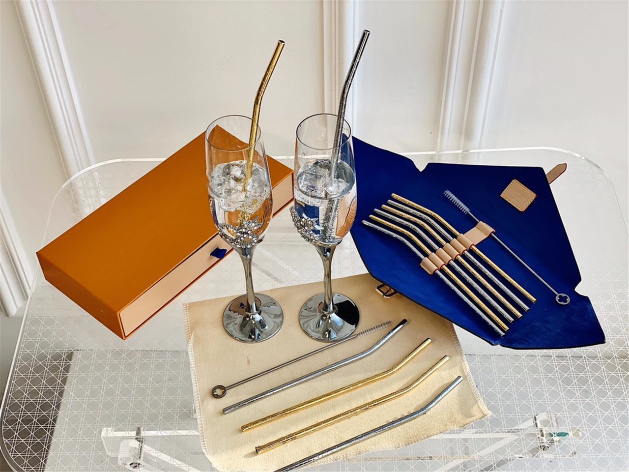

ilvi stainless steel electroplate drinking straw camp kitchen golden silver fashion luxurys designers straight bent reusable juice party bar