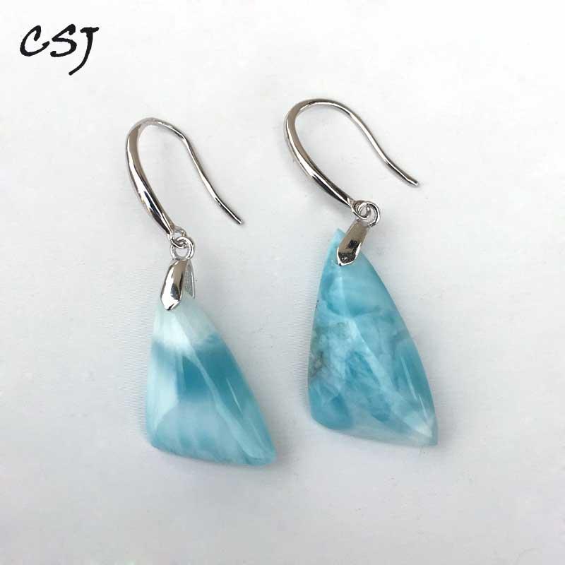 

Stud CSJ Natural Blue Larimar High Quality Earring Sterling 925 Silver Fine Jewelry Women Femme Wedding Party Gift Box, Golden;silver