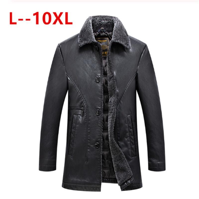 

Men's Fur & Faux Plus Size 8XL 7XL Brand Winter Thick Leather Garment Casual Flocking Jacket Clothing Men
