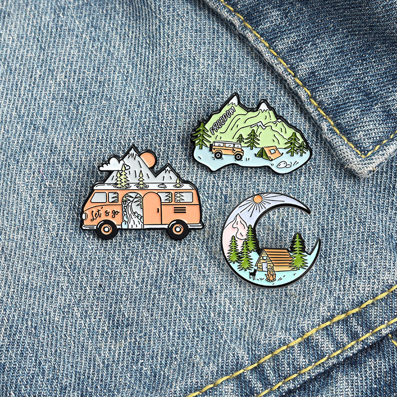

Travel Car Mountain Enamel Brooches Pin for Women Fashion Dress Coat Shirt Demin Metal Funny Brooch Pins Badges Gift Design, Mixed colors
