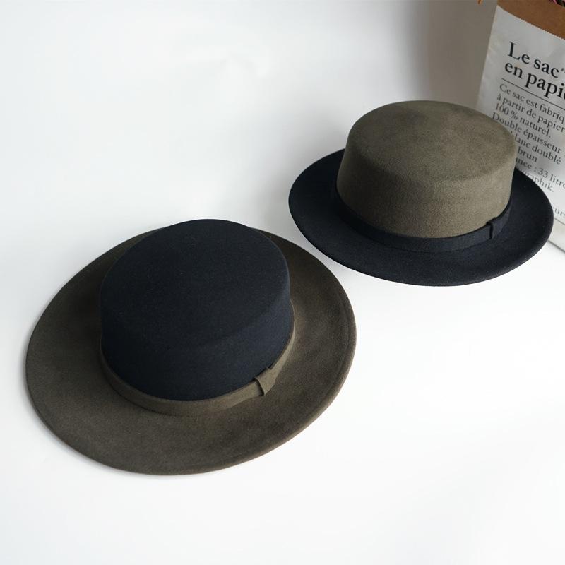 

Wide Brim Hats 202110-panshi-army Green Patchwork Color Japan Style Wool Belt Small Fedoras Cap Men Women Leisure Panama Jazz Hat, 5cm army green
