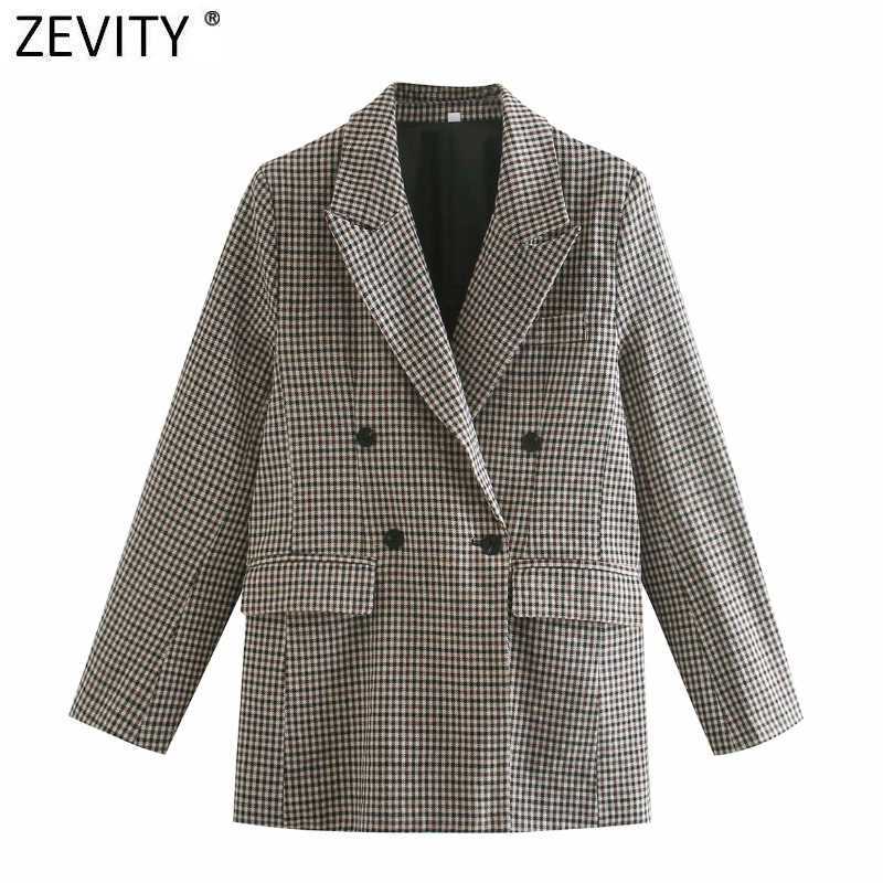 

Zevity Women Vintage Plaid Print Double Breasted Blazer Coat Office Ladies Long Sleeve Outwear Suits Autumn Business Tops CT619 210603, Xqj ct619