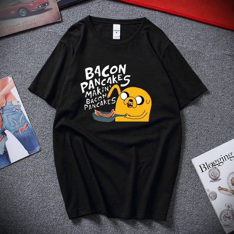 

Fashion Style Short Sleeves T Shirt Adventure Time Jake and Finn Bacon Pancakes Black White T-Shirt Tee