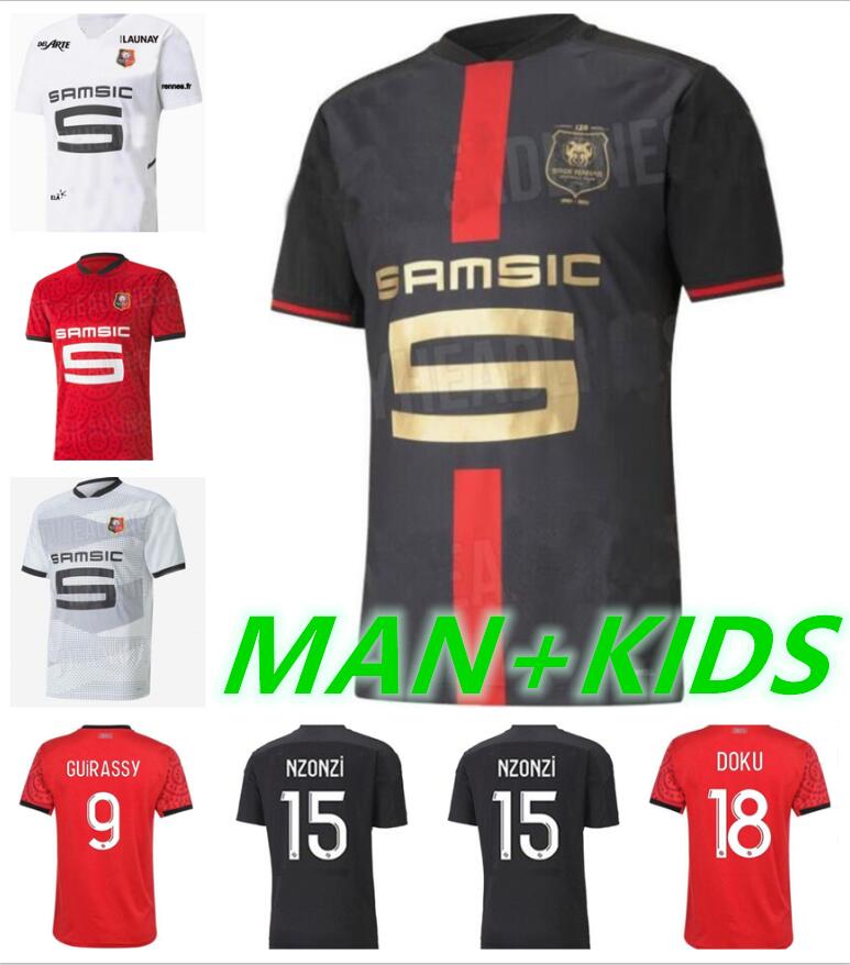 

21 22 Stade Rennais soccer jerseys Men + kids 120th Anniversary Guirassy kitTerrier 2021 2022 maillots Rennes Niang Camavinga Bourigeaud DOKU NZONZI Football Shirts, Kids size