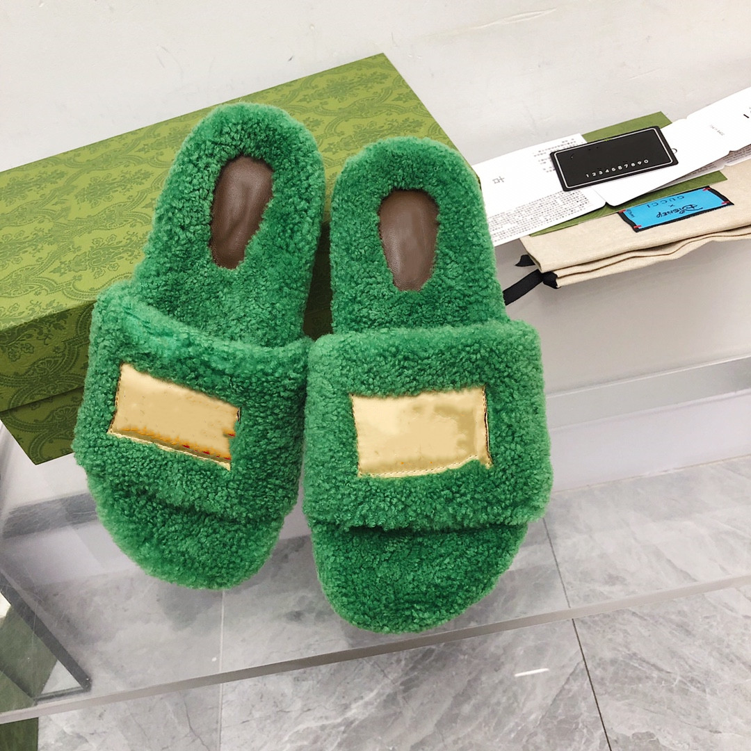 

Slides Foam Runners Sandal Designer Slippers Sliders Designers wool fur women shoes solid soft brand logo size 35-41 leather good match fashion comfort flat bottom, Black