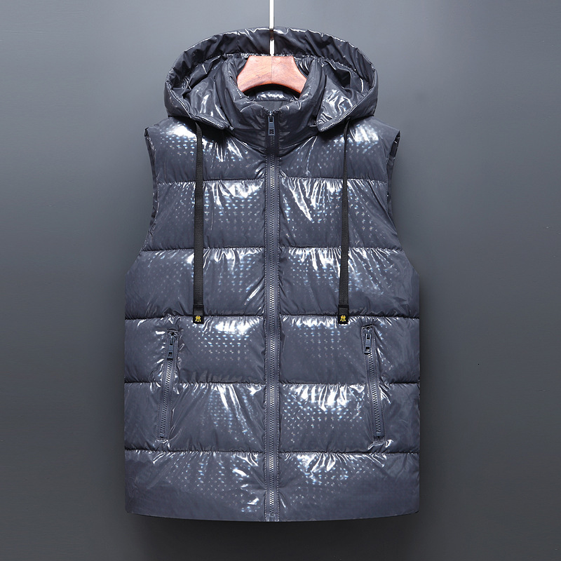 

down jacket autumn and winter plus size cotton bright face vest men's trend solid color couple coat student warm, Black