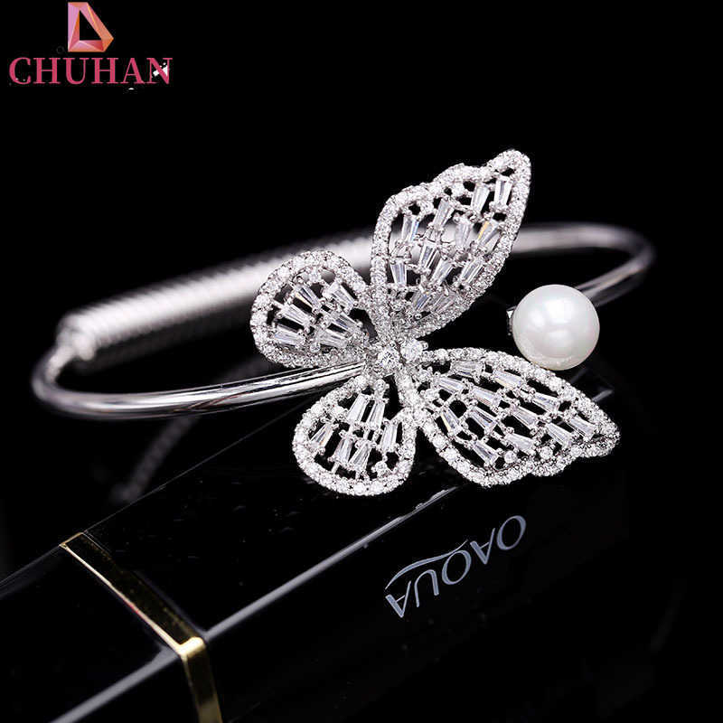

Chuhan New Popular Butterfly Bracelet Opening Adjustable Bracelet Female Bracelet Copper Inlaid Zircon Jewelry Wholesale C682 Q0720