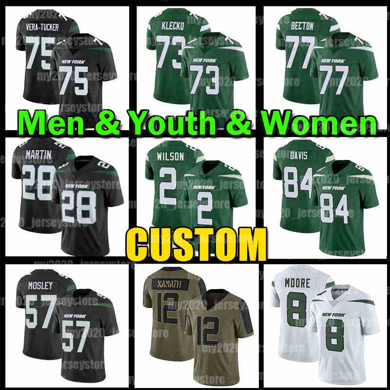 

2 Zach Wilson Football Jersey New 95 Quinnen Williams Elijah Moore Joe Namath Klecko Mekhi Becton Jet Corey Davis CJ Mosley York John Frankl, Blue;black