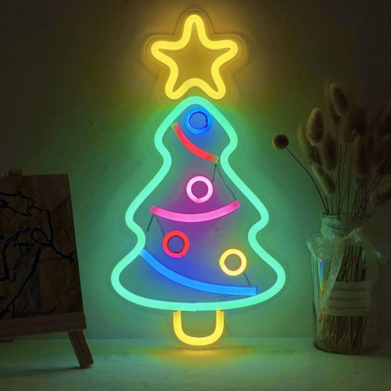 

Christmas Decorations LED Neon Lights Tree USB Night Lamp For Indoor Bedroom Wedding Home Kid Room Bedside Light Decor