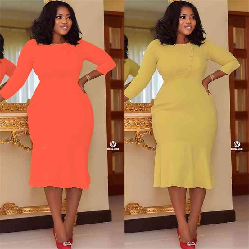 

European and American women's spring autumn solid color professional fishtail dress 210603, Yellow