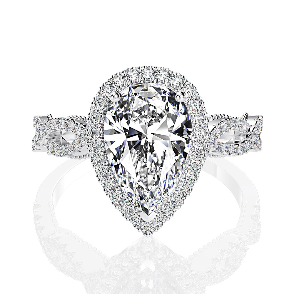 

100% Pure 925 Sterling Silver 7x11MM 3CT Pear Shape Simulated Moissanite Diamond Wedding Finger Ring for Women Fine Jewelry