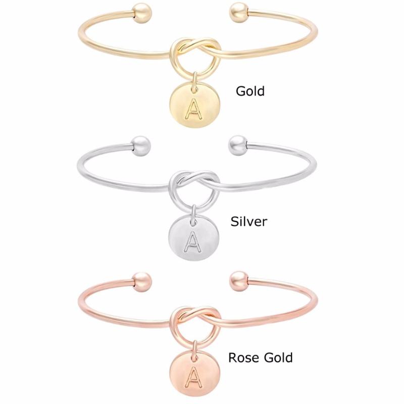 

Bangle 26 Alphabet A-Z Disc Letter Initial Knot Bracelet For Women Girl Gold/ Rose Gold /Silver Color, Black