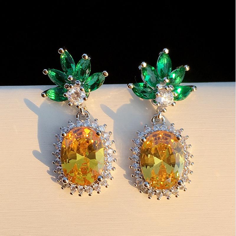 

Stud Sweet Cute All-Match Fresh Pineapple Silver Earrings Female Simple Temperament Korean Style Student Personalized, Golden;silver