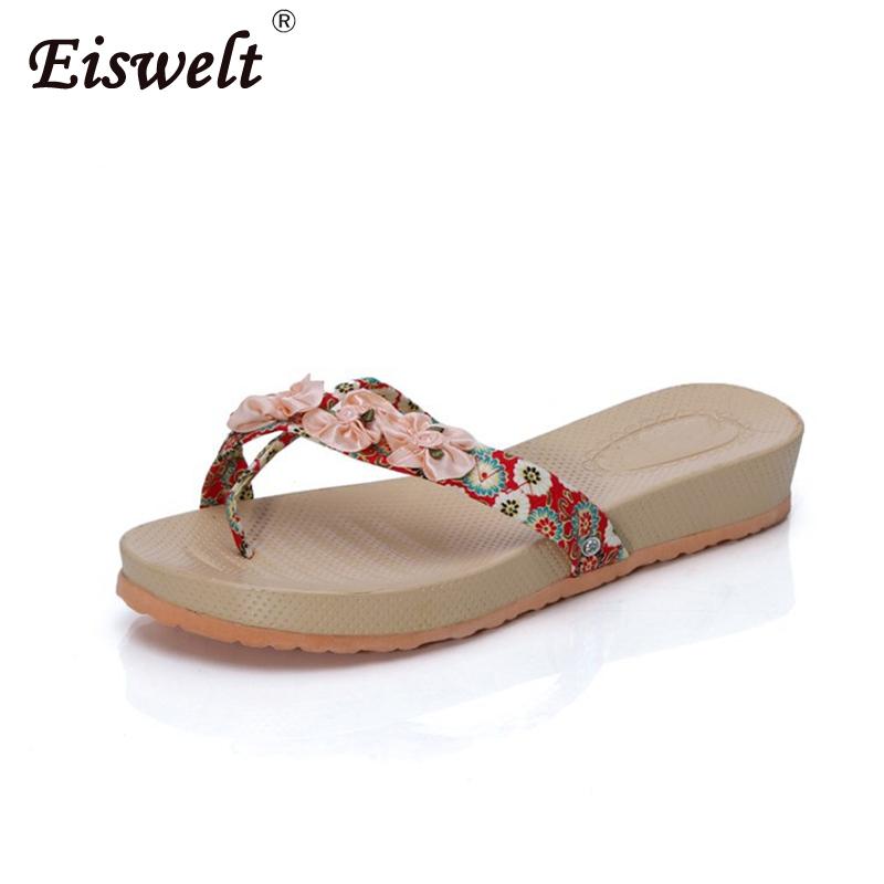 

Slippers EISWELT Decorated Women Summer Beach Flip Flops Pearl Fashion Casual Ladies Flats Shoes, Black