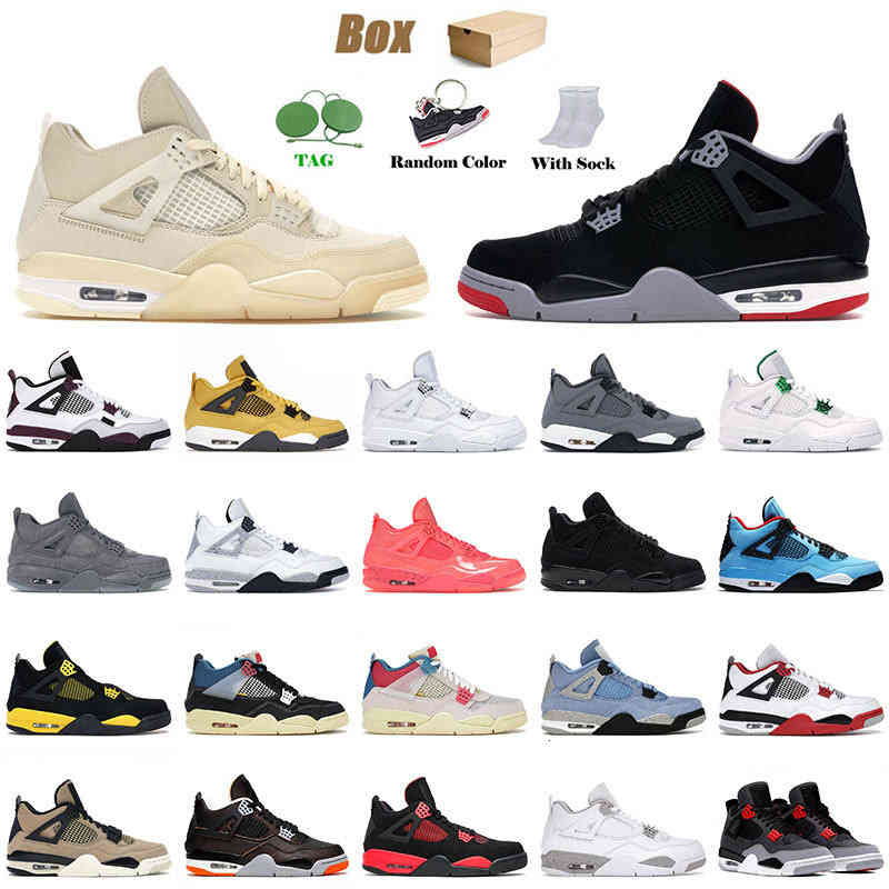 

With Box 2022 JORDN Retro Yellow Lightning Basketball Shoes 4 4s Bred Jumpman Sail Men White Oreo Black Cat Off Trainers Authentic Sneakers Low Tops Designer Size 36-47, D8 white cement 36-47