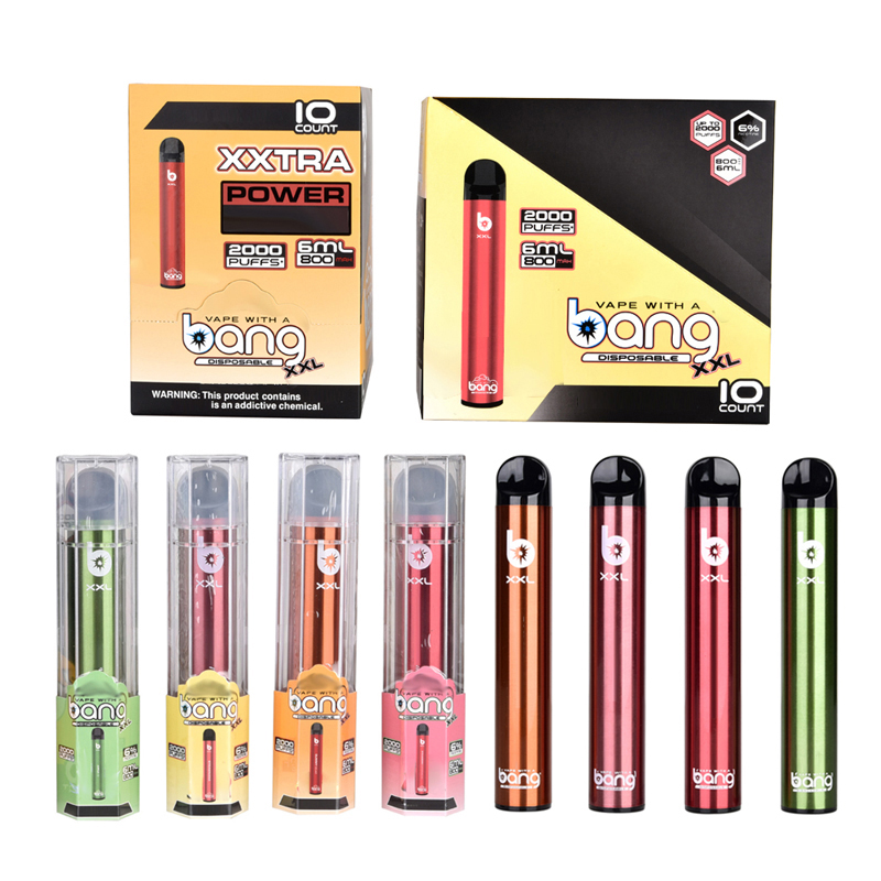 

Colorful E cigarette Kit Bang XXL XXTRA Puff Vape Pen 2000 Puffs 6ml Pre-filled Smoking oil Pods 800mAh Disposable Battery Box Packaging high quality