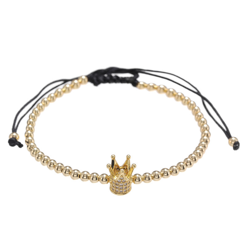 

Cool Luxury Design 4mm Copper Beads Strands CZ Crown Charm Bracelet for Men and Women