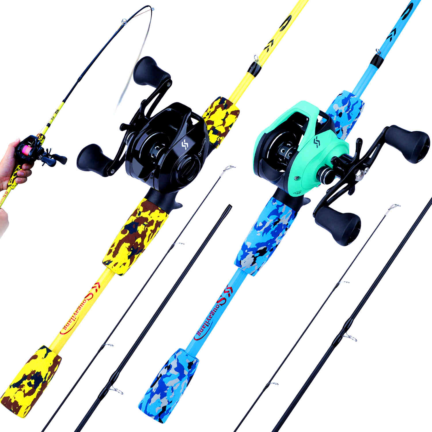 

Sougayilang Camouflage Combo Set Portable 3 Section Casting Rod and 7.2:1 12+1BB Baitcasting Fishing Reel