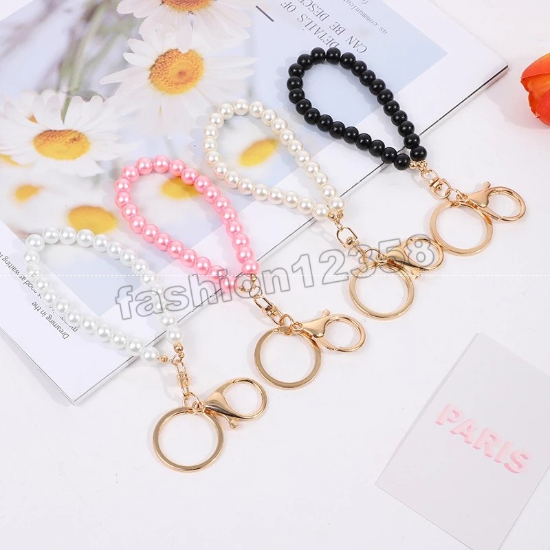 

Creative Bracelet Style Keychain Imitation Pearl Round Beads Key Chain Bag Hanging Pendant Keyring Accessories Jewelry Gifts