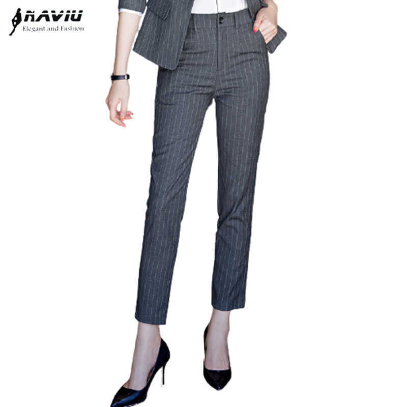 

Casual Stripe Trousers Fashion Temperament Professional Slim Formal Work Pencil Pants 210604, Black stripe
