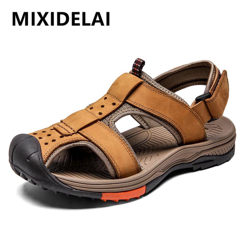 

Sandals Brand Summer Men Shoes Genuine Leather Fashion Beach Outdoor Casual Sneakers Big Size 38-46, Black