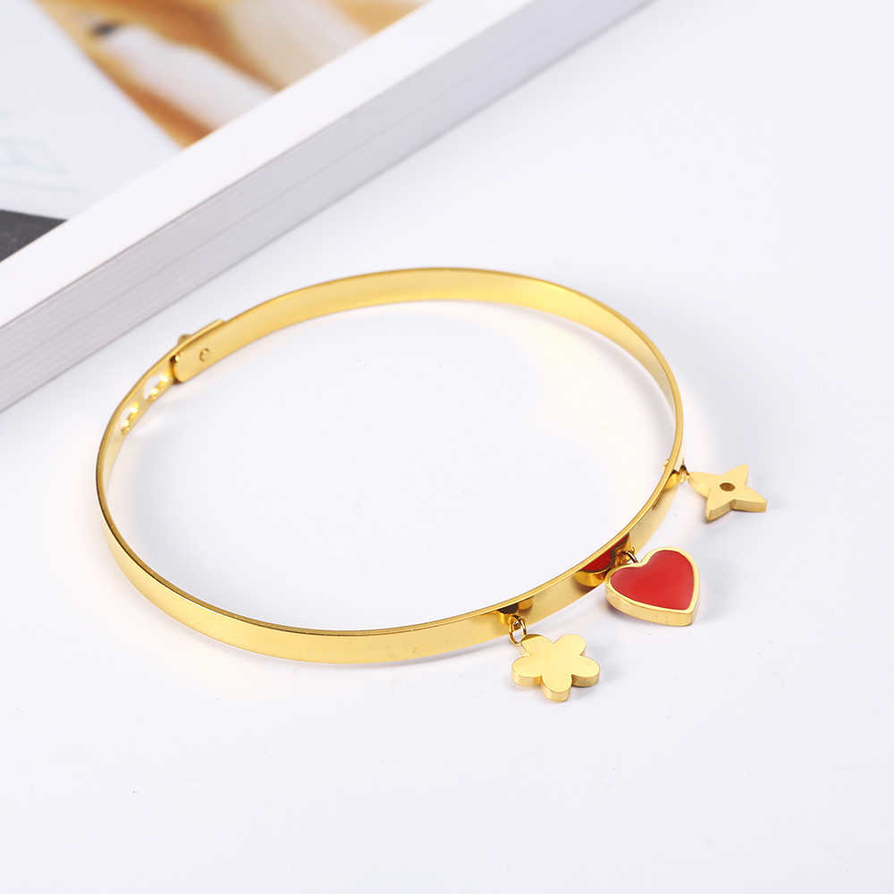 

Oufei Heart Bangle Bracelet Stainless Steel Jewelry Women's Cuff Adjustable Bracelet Fashion Bangles Accessories Gifts for Women Q0719