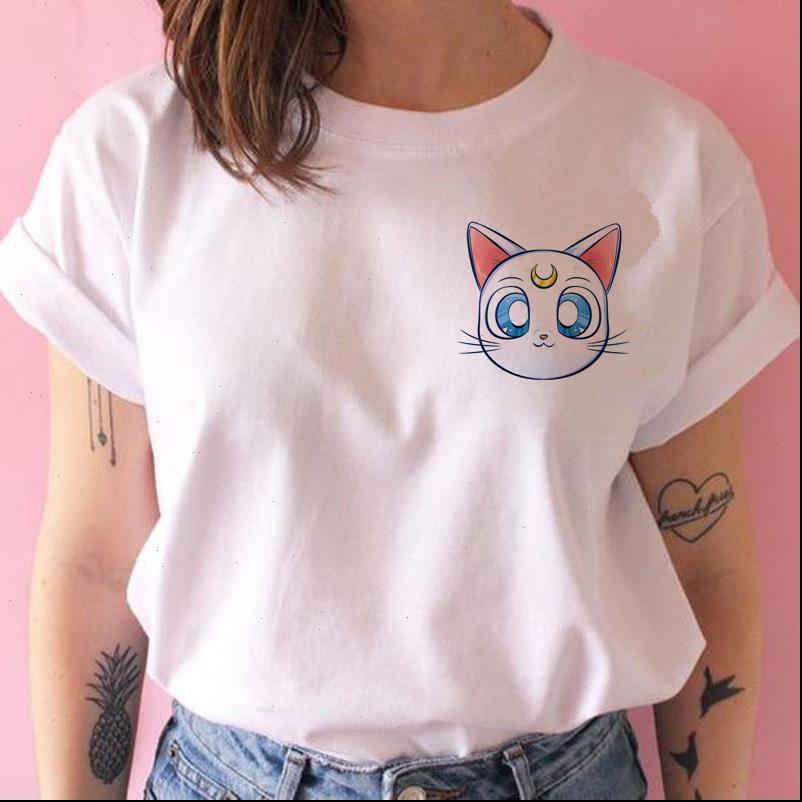 

womens t shirt sailor moon summer fashion women harajuku short sleeve ulzzang cute cat cartoon friends tee, White