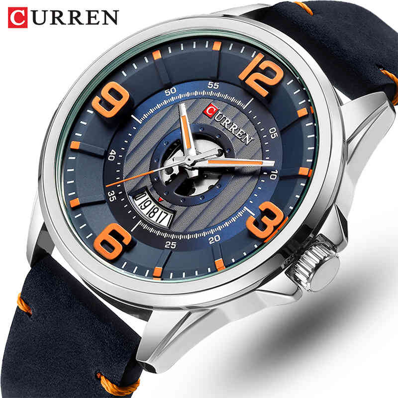 

CURREN Luxury Brand Men Fashion Sport Watch Mens Leather Waterproof Quartz Wrist Watches Male Date Clock Relogio Masculino 210517, Silver white