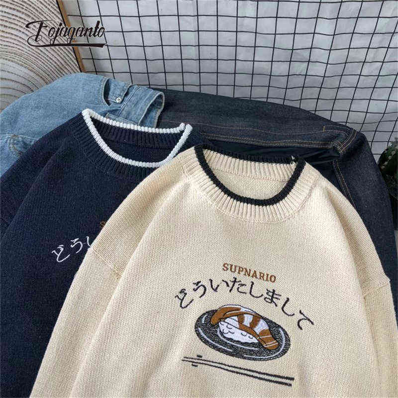 

FOJAGANTO Autumn Mens Knitted Sweater Japanese Harajuku Vintage Pullovers Hip Hop Fashion Couple Knitted Sweaters Male 211109, Xxl