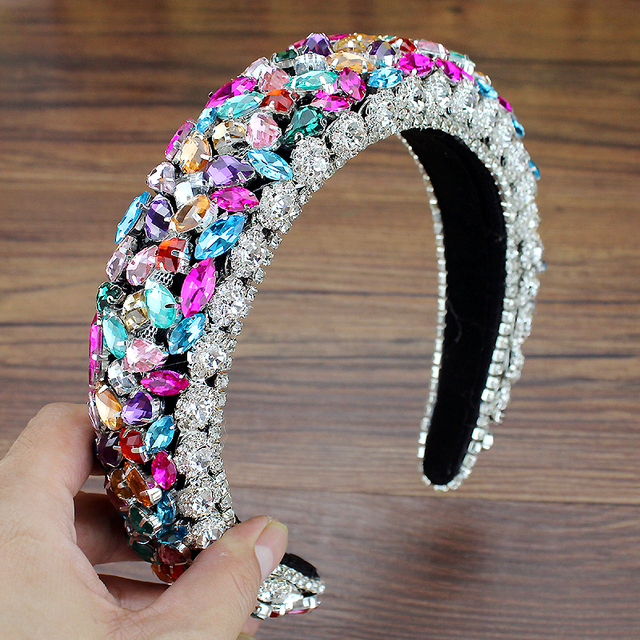 

Full Crystal Hairbands Women Hair Jewelry Baroque Padded Head Band Colorful Rhinestone Headband Princess Tiara Headdress