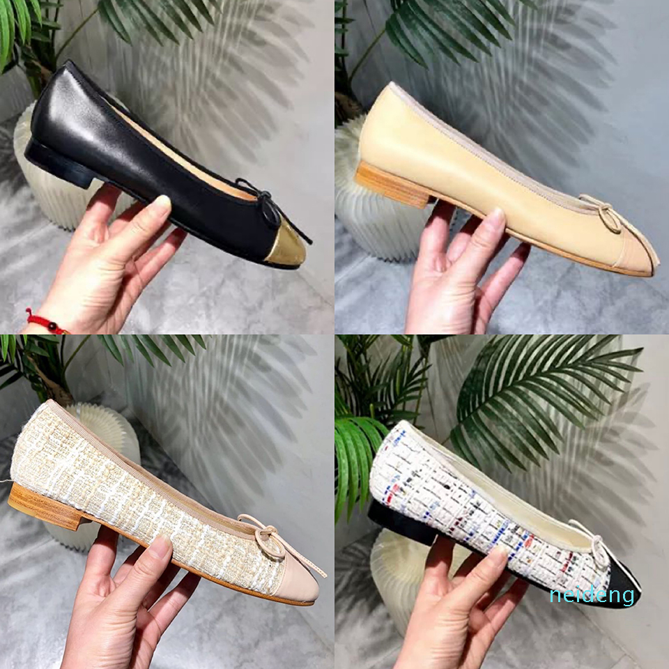 

2022 Leather Bow Ballet Dress Shoes - Designer Women Flat Shoes Large Size: 35-42 6665, Shoe box