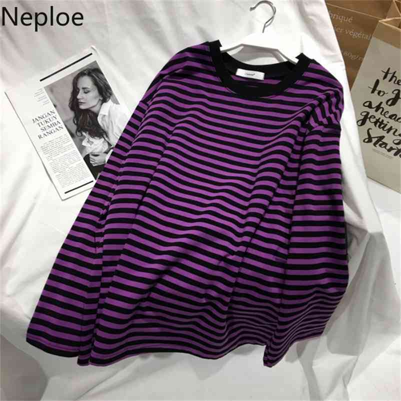 

Neploe Autumn Striped Sweaters Medium-long Causal Pullovers Thin O-neck Top Korean Streetwear Plus Size Women Clothes 210830, Red white