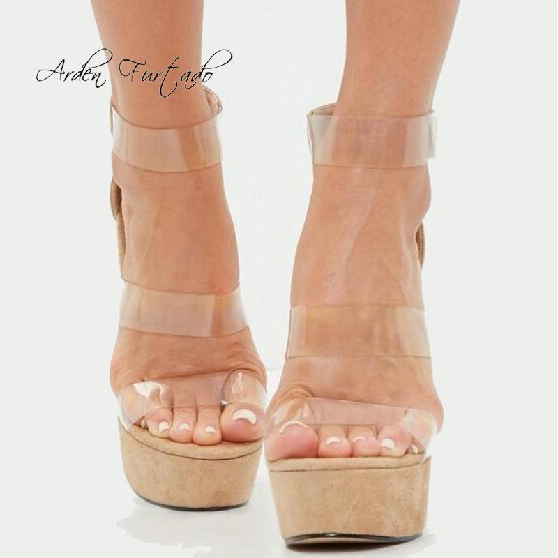 

Arden Furtado Summer Fashion Women's Shoes Sexy Elegant Buckle Strap Classics Mature Narrow Band Wedges Pvc Sandals Cover Heels, Black