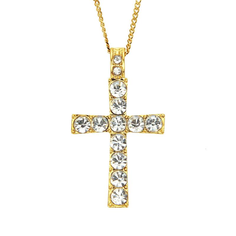 

Pendant Necklaces Hip Hop Stainless Steel Gold Fashion Long Nacklace Men 2021 Jewelry Zircon Cross Pandent Religion Judea Cuba Chain Boho
