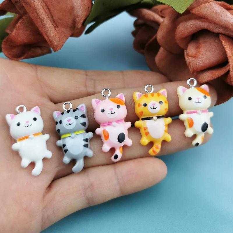 

Charms 10pcs/pack Kawaii Cat Pendants Animal Resin For Jewelry Making Earrings Bracelets Charm DIY Craft
