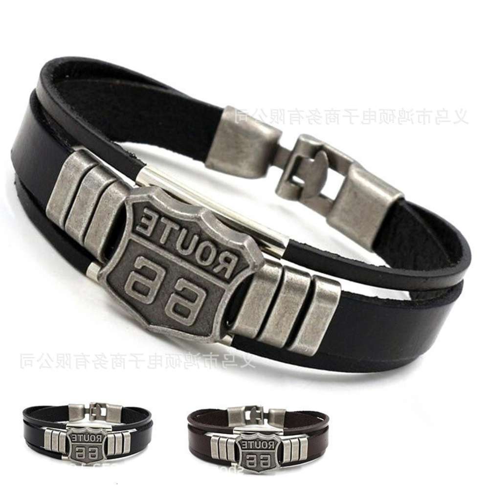 

Hand catenary Personality 66 men's punk Leather Bracelet Fashion Jewelry multi layer leather a759, Black