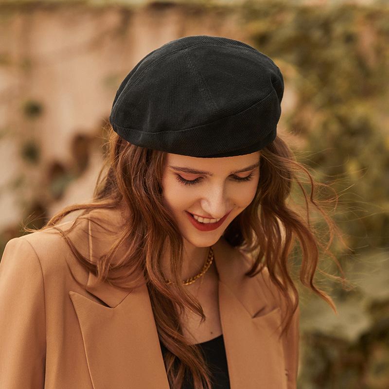

Berets 2021 Autumn And Winter Dome Beret Suitable For Ladies Casual Painter Hat Retro British Style Black Khaki Beige