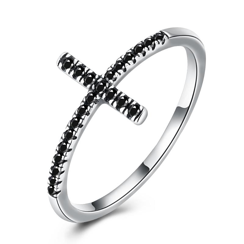 

Cluster Rings ZEMIOR 925 Sterling Silver Religious Cross Vintage For Women Personality Black Cubic Zirconia Ring Unisex Fine Jewelry