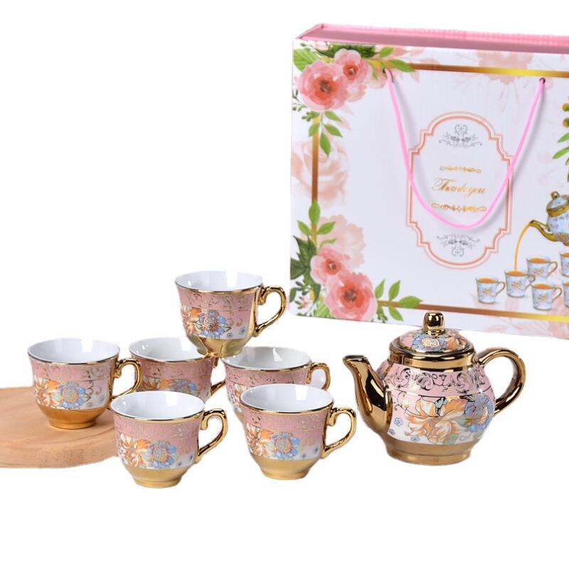 

Nordic Plating Ceramic Tea Sets British Drinkware For Coffee High Grade Bone China Cup And Saucer Set 1 teapot 4 teacups