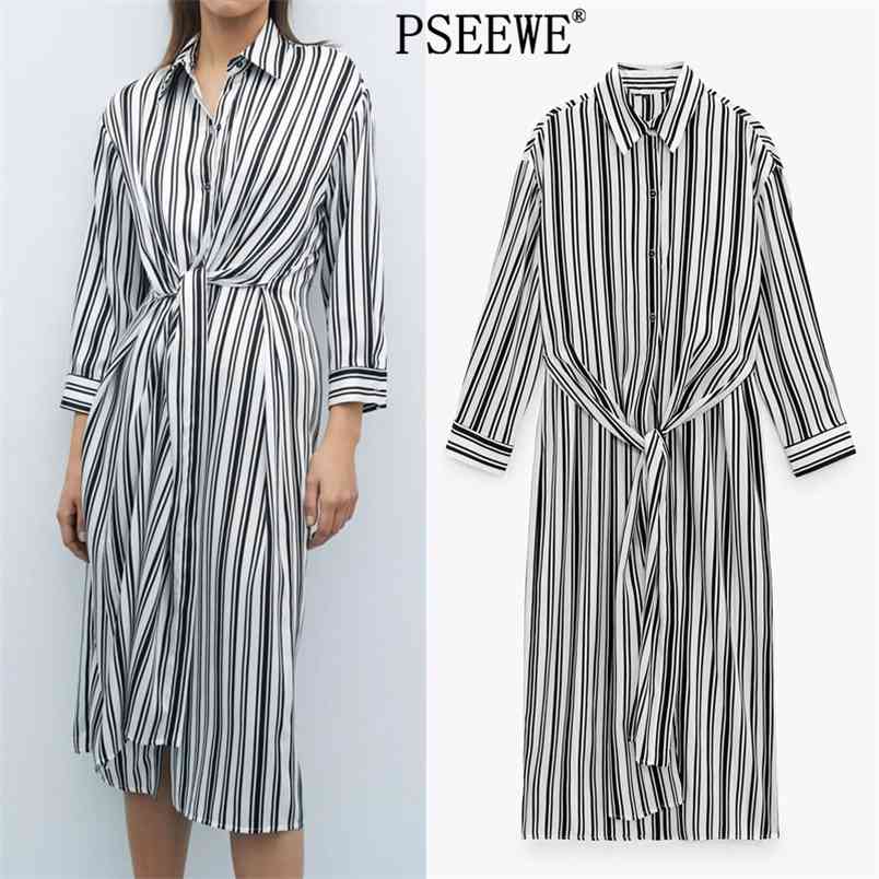 

Dress Black White Striped Shirt Women Spring Fashion Knot Button Up Long Sleeve Casual Woman es 210519