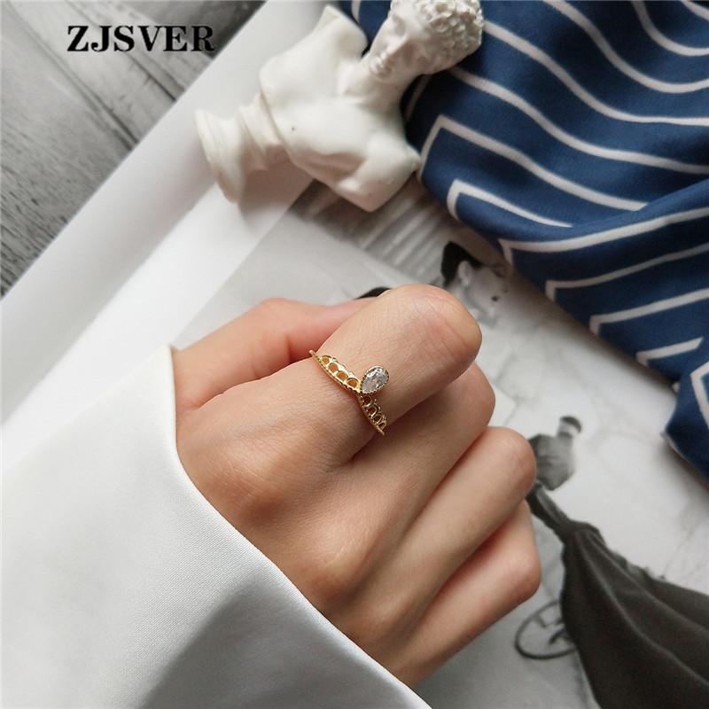 

Cluster Rings ZJSVER Korean Jewelry 925 Sterling Silver Golden Fashion Crown With Crystal Opening Adjustable Women Ring Attend Banquet, Golden;silver