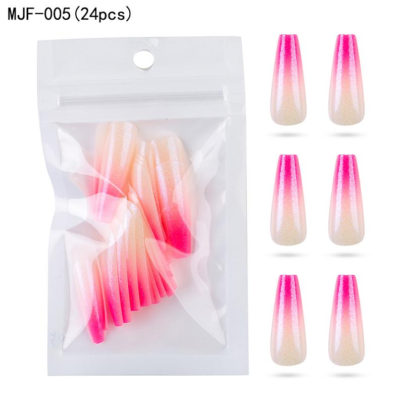 

False Nails 24pcs Detachable Long Coffin Fake European Gradient Color Full Nail Art Tips Ballerina Artificial Press On Manicure, Red;gold
