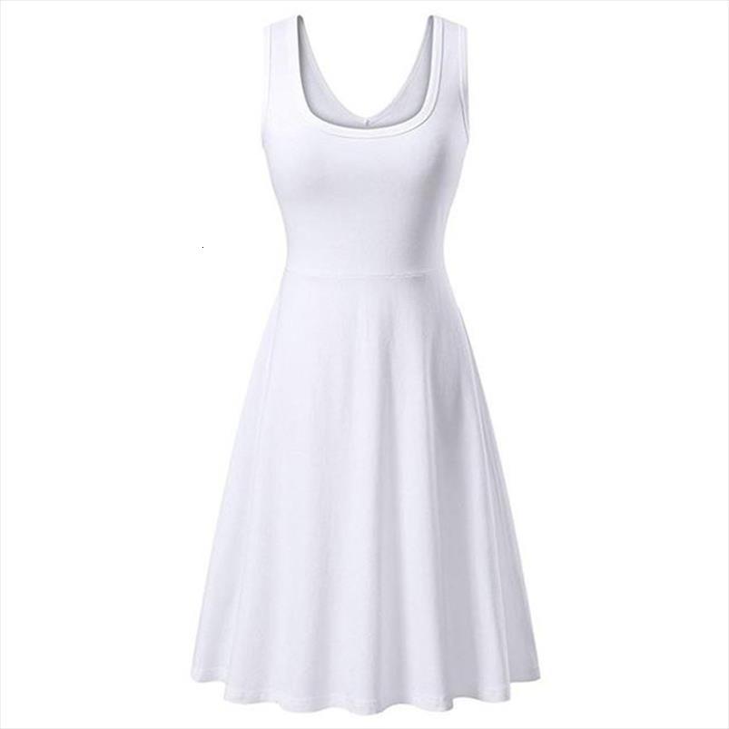 

summer vest dress women tank sleeveless solid o neck multicolor a line high waist female casual red vestidos clothes, White