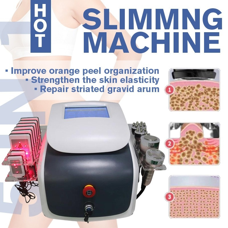 Laser Machine 6 In 1 Vacuum RF Liposuction Ultrasonic Lipo Laser Slimming 40K Cavitation Multipolar Biopolar Radio Frequency Face Body Massage