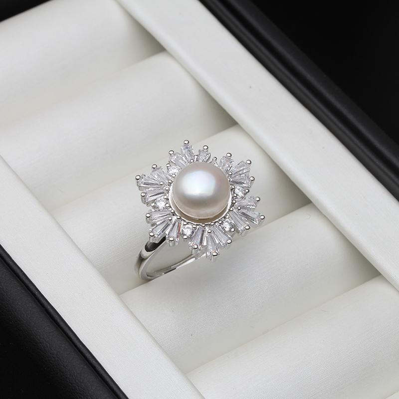 

Cluster Rings Freshwater Pearl Ring For Women,Adjustable 925 Silver Finger Jewelry,Fashion Engagement Drop Fine Gift