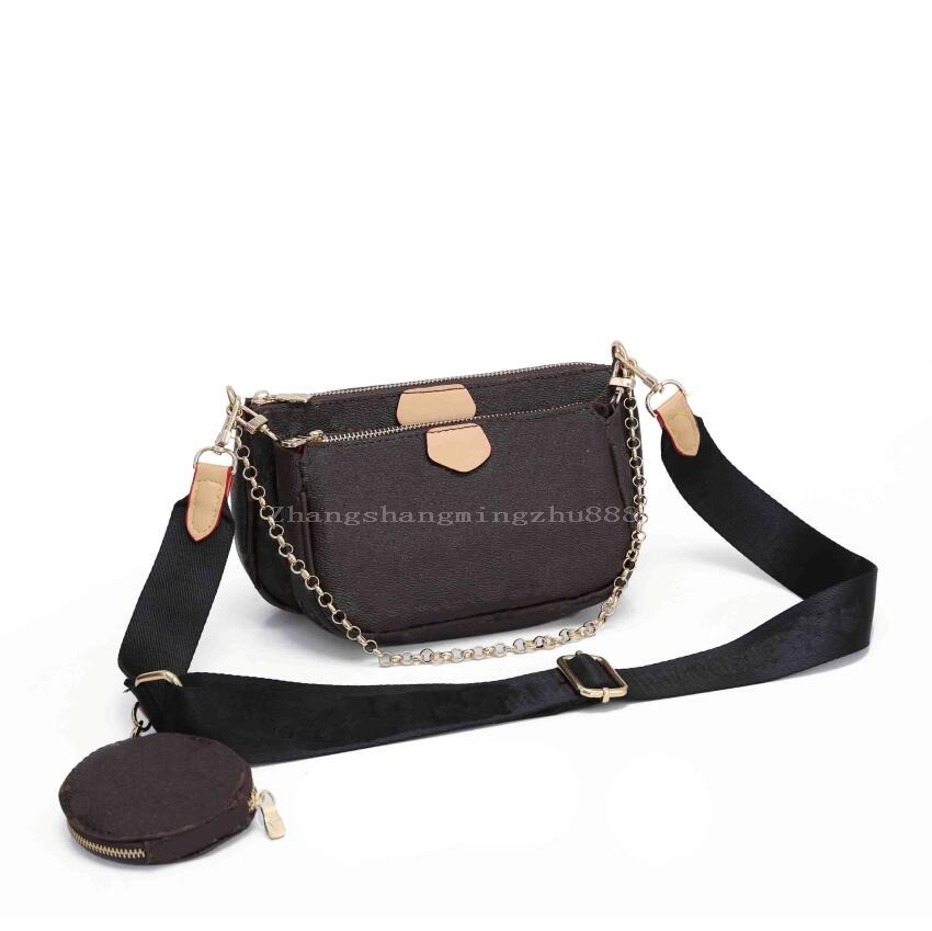 

Women Chain 3pcs/set Shoulder Bags Fashion High Quality Designers womens handbags Adjustable Strap Luxury Cross body Bag coin purse, 5 brown flower letter