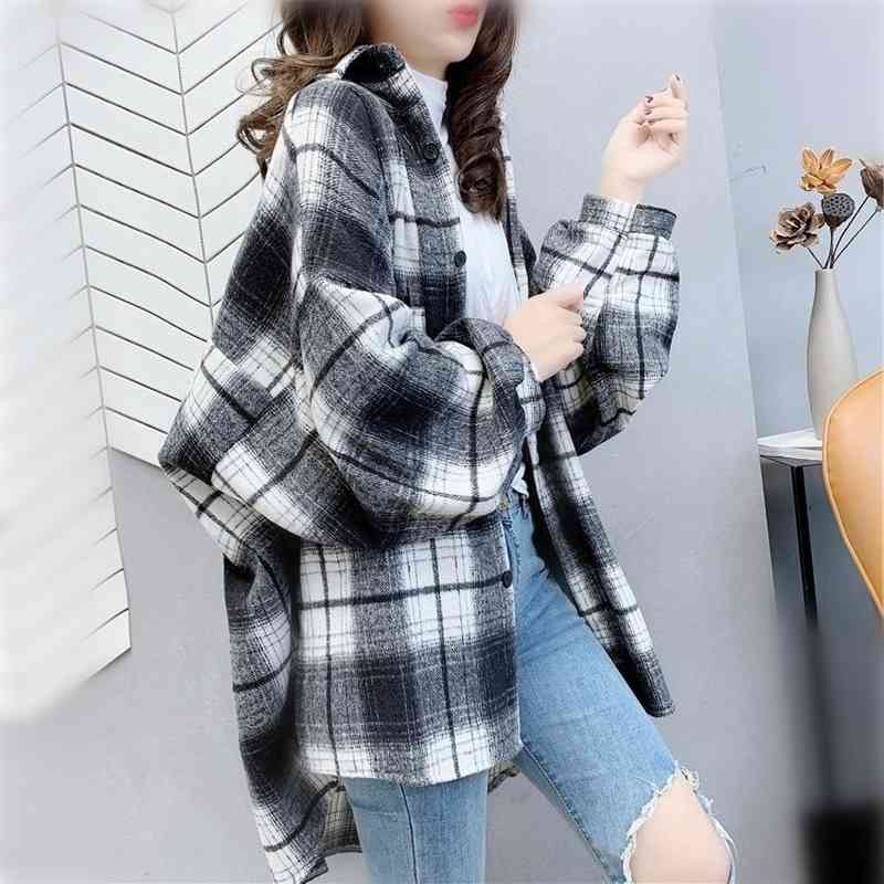 

Plaid Shirts Women Top and Blouses Long Sleeve Oversized Cotton Ladies Casual Blusas Loose Female Checked Street Shirt 210603, White