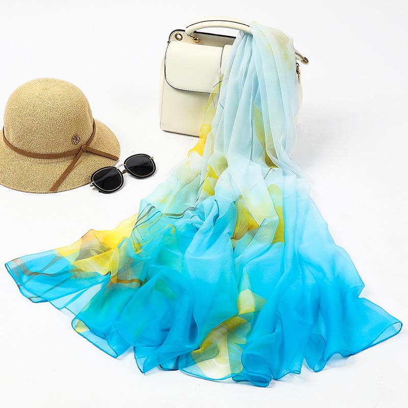 

Scarves Summer Long Silk For Woman Luxury Prairie Chic Female Cape Plus Size 180*140cm Blue Bufanda Mujer Foulard Femme W1107